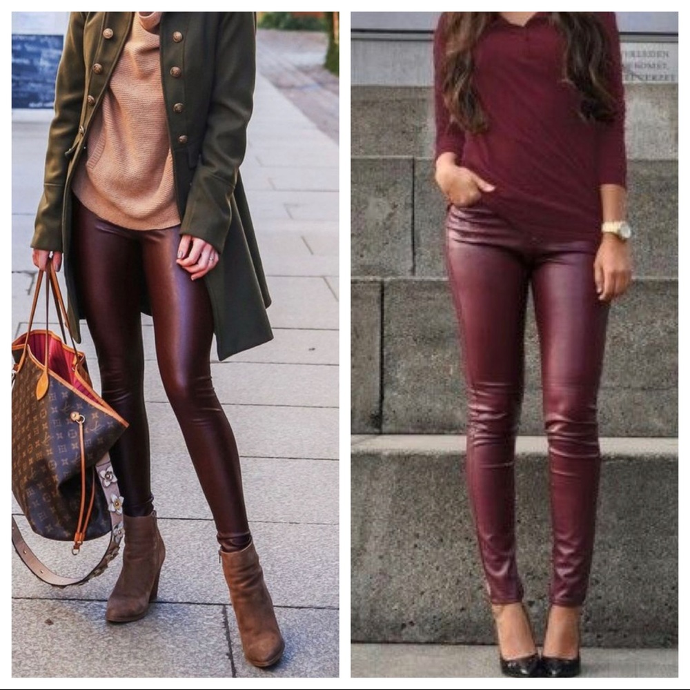 ✨PLUS SIZES✨ Burgundy Faux Leather Leggings - Picture 2 of 2